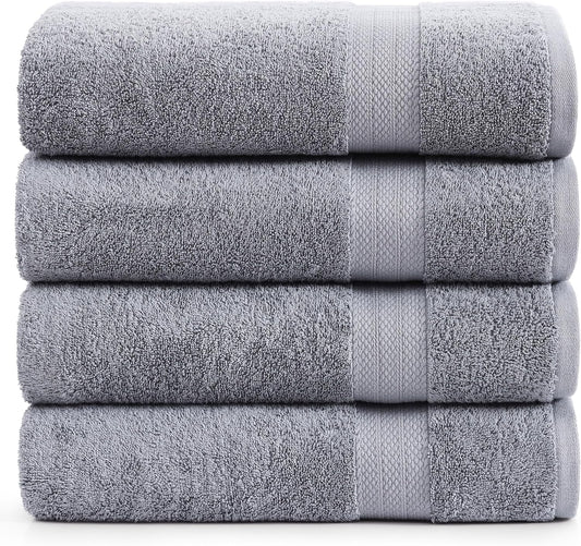 LANE LINEN 100% Cotton Bath Sheets Set of 4 (35"x66") - Ring Spun Cotton Extra Large Bath Towels Sets - Quick Dry, Soft & Absorbent Oversized Shower Towel Sets - Sustainabaly Produced - Space Grey