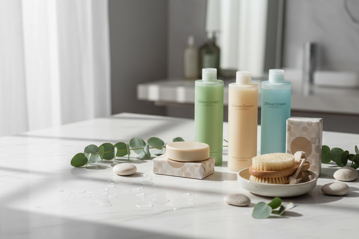 At ShowerStream Essentials, we believe that every shower should feel like a refreshing reset—simple, soothing, and beautifully uplifting. Our brand was created to bring a touch of calm to your daily routine through gentle, high-quality shower and toiletry products designed with your comfort in mind. (make it real photo)